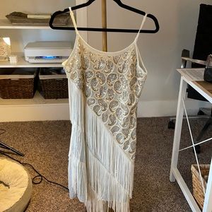 White Sequin Flapper Dress
